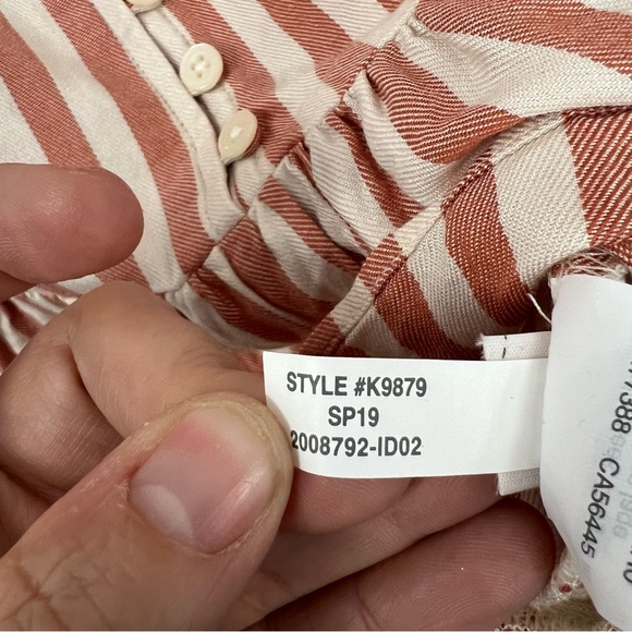 Madewell size XS striped short sleeve button front peplum top - Picture 4 of 8